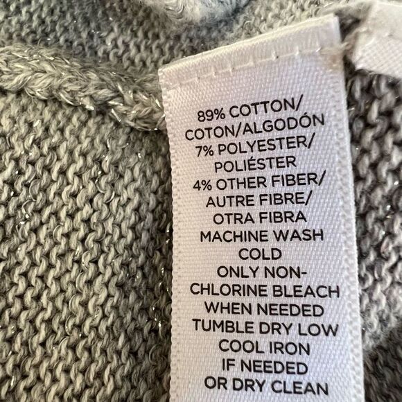 LOFT Sweater Pale Gray Silver Sparkle Bell Sleeve Thin Knit Raglan cotton size S - Picture 7 of 7